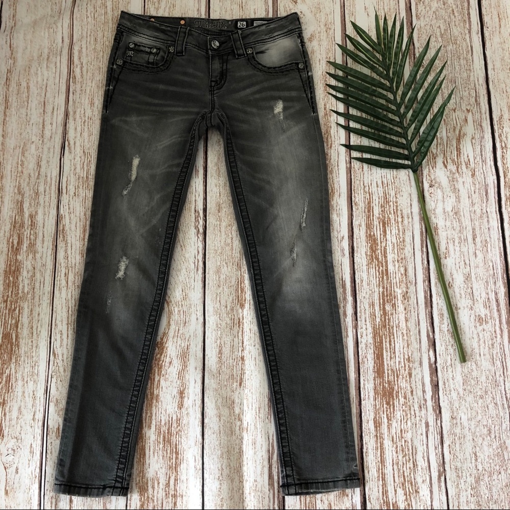 Miss Me Grey Distressed Ankle Skinny Jeans Size 26 - Picture 2 of 8